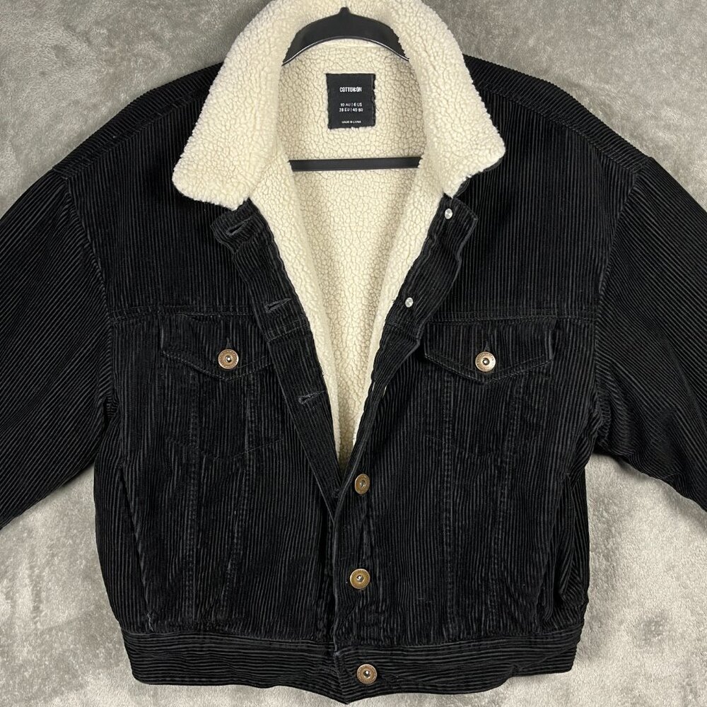 Cotton On Sherpa Lined Corduroy Jacket Size 6 Black Button Front Outerwear - Picture 3 of 10